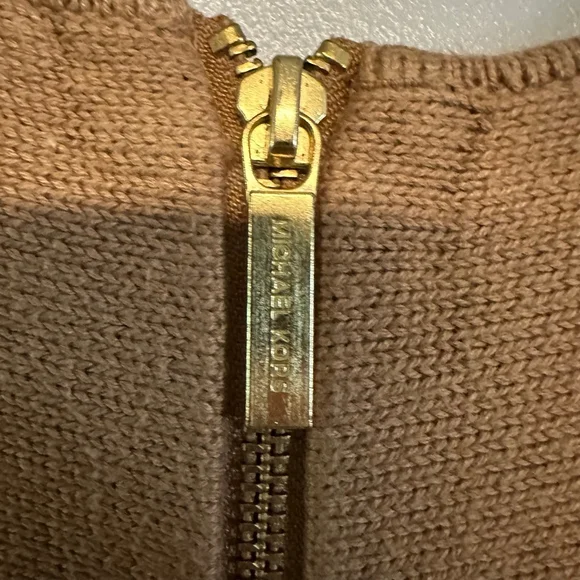 Women's Michael Kors Brown Crew Neck Sweater size medium zipper accents knitted - Picture 7 of 8